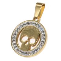 Stainless Steel Pendants Round with skull pattern & with rhinestone Sold By PC