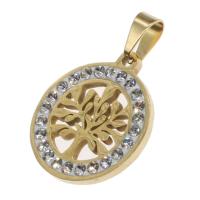 Stainless Steel Pendants, Round, tree of life design & with rhinestone, more colors for choice, 23x20x2mm, Sold By PC