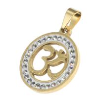 Stainless Steel Pendants Round with rhinestone Sold By PC
