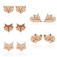 Wood Earring with Stainless Steel Animal plated fashion jewelry & for woman original color Sold By Pair