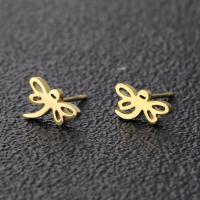 Stainless Steel Stud Earrings, Dragonfly, plated, fashion jewelry & for woman, more colors for choice, Sold By Pair
