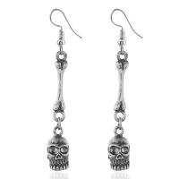 Tibetan Style Drop Earring, Skull, plated, fashion jewelry & for woman, more colors for choice, 45mm, Sold By Pair