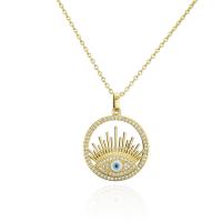 Cubic Zircon Micro Pave Brass Necklace, 18K gold plated, with eye pattern & micro pave cubic zirconia & for woman & enamel & hollow, 30mm, Length:Approx 17.72 Inch, Sold By PC