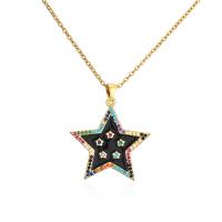 Cubic Zircon Micro Pave Brass Necklace Star 18K gold plated micro pave cubic zirconia & for woman & enamel Length Approx 17.72 Inch Sold By PC