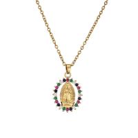 Cubic Zircon Micro Pave Brass Necklace, Virgin Mary, gold color plated, micro pave cubic zirconia & for woman & hollow, more colors for choice, Length:Approx 17.72 Inch, Sold By PC