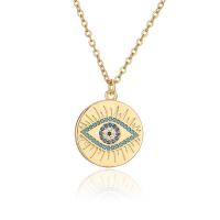 Cubic Zircon Micro Pave Brass Necklace, Flat Round, gold color plated, with eye pattern & Unisex & different styles for choice & micro pave cubic zirconia, 18mm, Length:Approx 17.72 Inch, Sold By PC