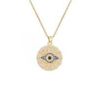 Cubic Zircon Micro Pave Brass Necklace, Flat Round, gold color plated, with eye pattern & micro pave cubic zirconia & for woman, more colors for choice, 23mm, Length:Approx 17.72 Inch, Sold By PC