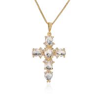 Cubic Zircon Micro Pave Brass Necklace, Cross, gold color plated, micro pave cubic zirconia & for woman, 36x62mm, Length:Approx 17.72 Inch, Sold By PC