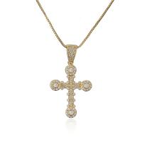 Cubic Zircon Micro Pave Brass Necklace Cross plated micro pave cubic zirconia & for woman Length Approx 17.9 Inch Sold By PC