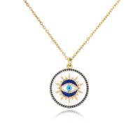 Cubic Zircon Micro Pave Brass Necklace Flat Round gold color plated with eye pattern & micro pave cubic zirconia & for woman & enamel Length Approx 17.72 Inch Sold By PC