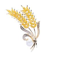 Cubic Zirconia Brooch, Brass, Wheat, fashion jewelry & micro pave cubic zirconia & for woman, yellow, nickel, lead & cadmium free, 29x53mm, Sold By PC