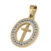 Stainless Steel Pendants Round with rhinestone Sold By PC