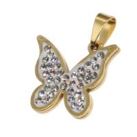 Stainless Steel Pendants, Butterfly, with rhinestone, more colors for choice, 18x20x2mm, Sold By PC