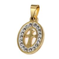 Stainless Steel Pendants, with rhinestone, more colors for choice, 20x14x2mm, Sold By PC