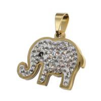 Acero inoxidable Colgantes Animal, Elefante, con diamantes de imitación, más colores para la opción, 24x25x2mm, Vendido por UD