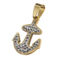 Stainless Steel Pendants, Anchor, with rhinestone, more colors for choice, 24x20x2mm, Sold By PC