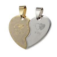 Stainless Steel Couple Pendants, Heart, more colors for choice, 28x35x1mm, Sold By PC