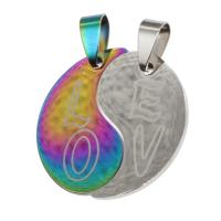 Stainless Steel Couple Pendants, colorful plated, mixed colors, 35x38x1mm, Sold By PC