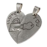 Stainless Steel Couple Pendants, Heart, original color, 30x35x1mm, Sold By PC