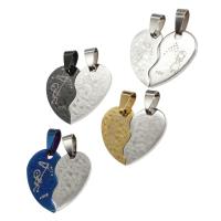 Stainless Steel Couple Pendants, Heart, more colors for choice, 24x28x1mm, Sold By PC