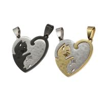 Stainless Steel Couple Pendants, Heart, mixed colors, 32x30x1mm, Sold By PC