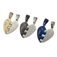 Stainless Steel Couple Pendants, Heart, more colors for choice, 30x29x1mm, Sold By PC