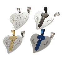 Stainless Steel Couple Pendants, Heart, more colors for choice, 32x36x1mm, Sold By PC
