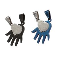 Stainless Steel Couple Pendants, Hand, more colors for choice, 27x22x1mm, Sold By PC