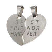 Stainless Steel Couple Pendants, Heart, original color, 27x35x1mm, Sold By PC
