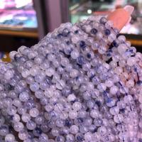 Quartz naturel bijoux perles, quartz rutile, Rond, DIY, bleu, Vendu par 38 cm brin