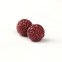Zinnoberrot Perlen, Cinnabaris, rund, geschnitzt, rot, verkauft von PC