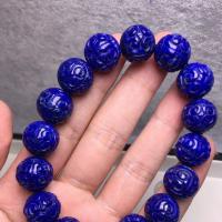 Luonnollinen Lapis Lazuli Rannekorut, Lapislatsuli, Pyöreä, Carved, tee-se-itse, violetti, 13.60mm, Myymät PC