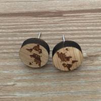Wood Earring, with Stainless Steel, plated, fashion jewelry & carved & for woman, original color, Sold By Pair