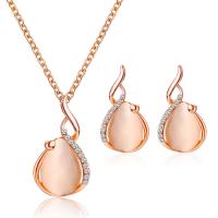 Cat Eye Jewelry Set, earring & necklace, Tibetan Style, with Cats Eye, rose gold color plated, fashion jewelry & for woman & with rhinestone, rose gold color, Sold By Set