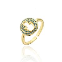 Brass Open Finger Ring, 18K gold plated, Adjustable & micro pave cubic zirconia & for woman & hollow, more colors for choice, 13mm, Sold By PC
