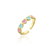 Brass Cuff Finger Ring Heart 18K gold plated Adjustable & for woman & enamel 4mm Sold By PC