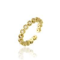 Brass Cuff Finger Ring 18K gold plated Adjustable & micro pave cubic zirconia & for woman 3mm Sold By PC