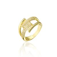 Brass Cuff Finger Ring 18K gold plated Adjustable & micro pave cubic zirconia & for woman 14mm Sold By PC