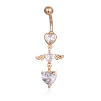 Stainless Steel Belly Ring, Heart, rose gold color plated, Unisex & with rhinestone, rose gold color, 15x1x2mm, Sold By PC
