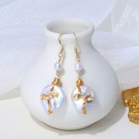 Messing Tropfen Ohrringe, mit Kunststoff Perlen, Rósegold-Farbe plattiert, für Frau, Roségold, frei von Nickel, Blei & Kadmium, 50x16mm, verkauft von Paar