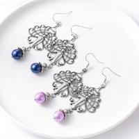 Stainless Steel Drop Earring with Plastic Pearl antique silver color plated for woman & hollow Sold By Pair