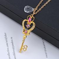 Zinc Alloy Jewelry Necklace Key plated Unisex & with rhinestone golden yellow nickel lead & cadmium free Sold By PC