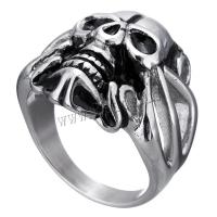 Rustfrit stål fingre Ringe, Stainless Steel, med Velveteen, Skull, forskellig emballage stil for valg & Unisex & sværte, 25mm, Størrelse:13, Solgt af PC