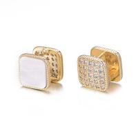 Cubic Zirconia Micro Pave Brass Earring with Shell 14K gold plated micro pave cubic zirconia & for woman Sold By Lot