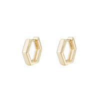 Brass Huggie Hoop Earring, Hexagon, 14K gold plated, for woman, 20x30mm, 5Pairs/Lot, Sold By Lot