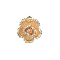 Cubic Zirconia Micro Pave Brass Pendant, Flower, 14K gold plated, micro pave cubic zirconia, 14x15mm, 5PCs/Lot, Sold By Lot