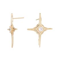 Brass Stud Earring 14K gold plated micro pave cubic zirconia & for woman Sold By Lot