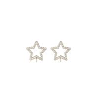 Brass Earring Drop Component, Star, 14K gold plated, micro pave cubic zirconia, 20x20mm, 5Pairs/Lot, Sold By Lot