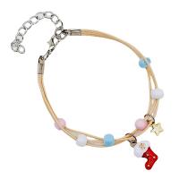 Fashion Create Wax Cord Bracelets Porcelain with Wax Cord & Zinc Alloy Adjustable & for woman Length Approx 7 Inch Sold By Lot