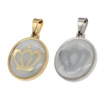Stainless Steel Pendants, with Shell, Round, crown design, more colors for choice, 23x20x3mm, Sold By PC